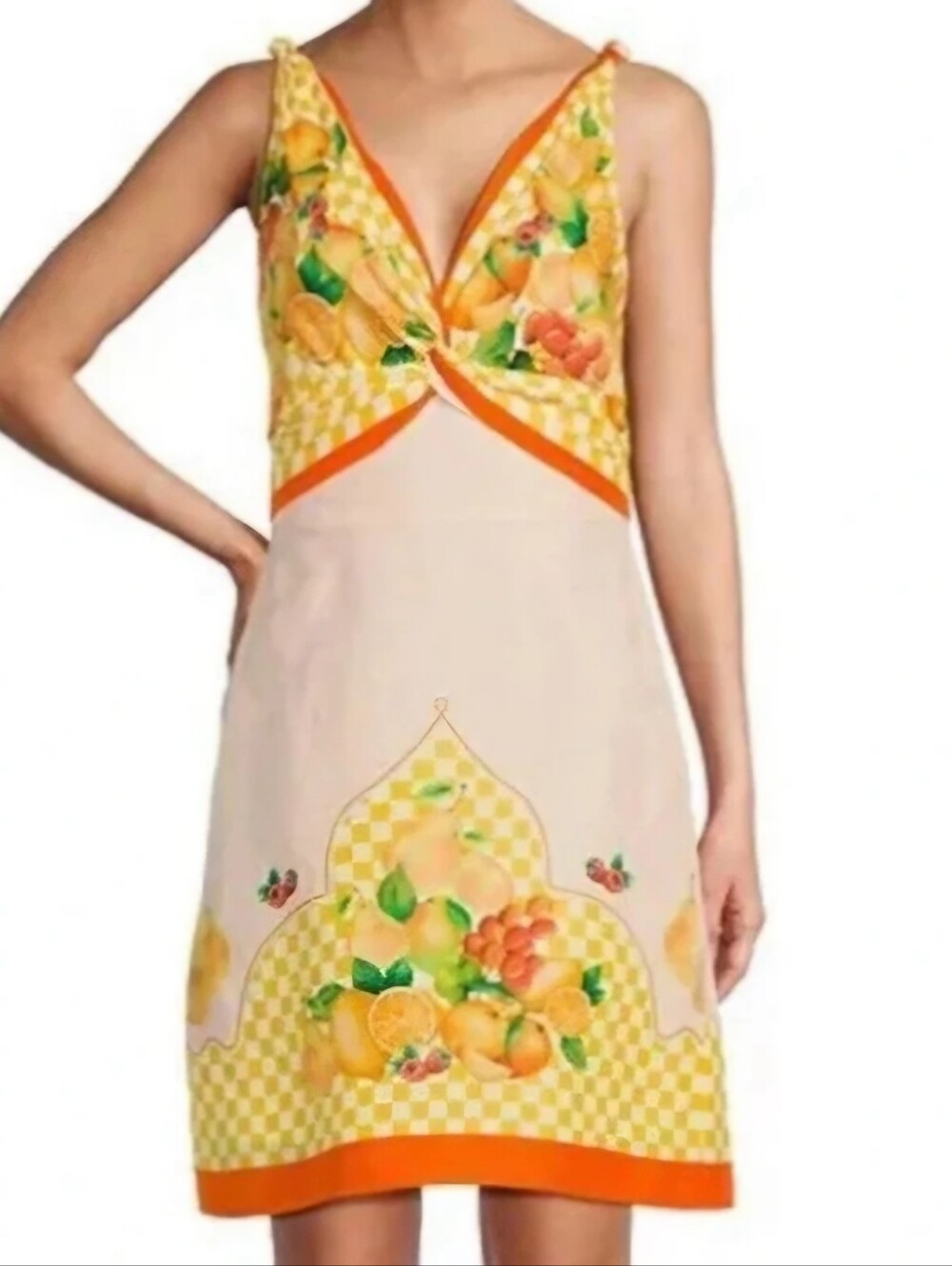 Antonio Melani Kacey Fruit Print Orange Pink Sleeveless Dress Women's Size 10